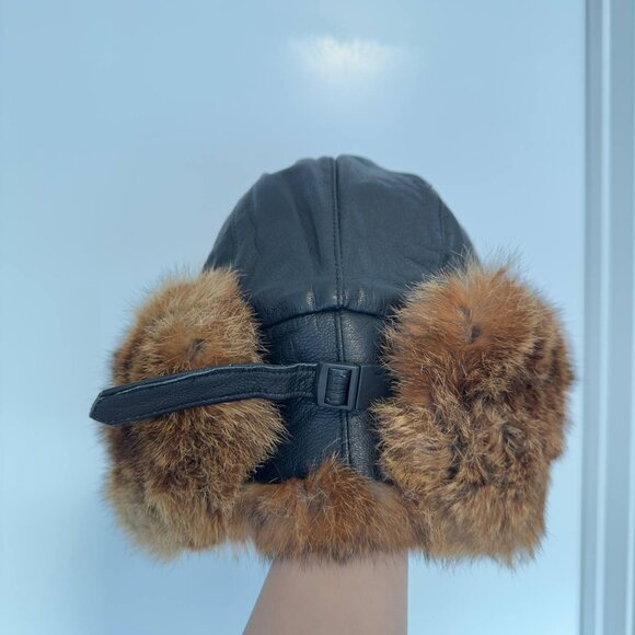 Men's rabbit fur leather hat for winter - Picture 5 of 7